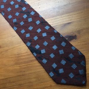 Structure Wool Blend Tie Brown with Blue Squares